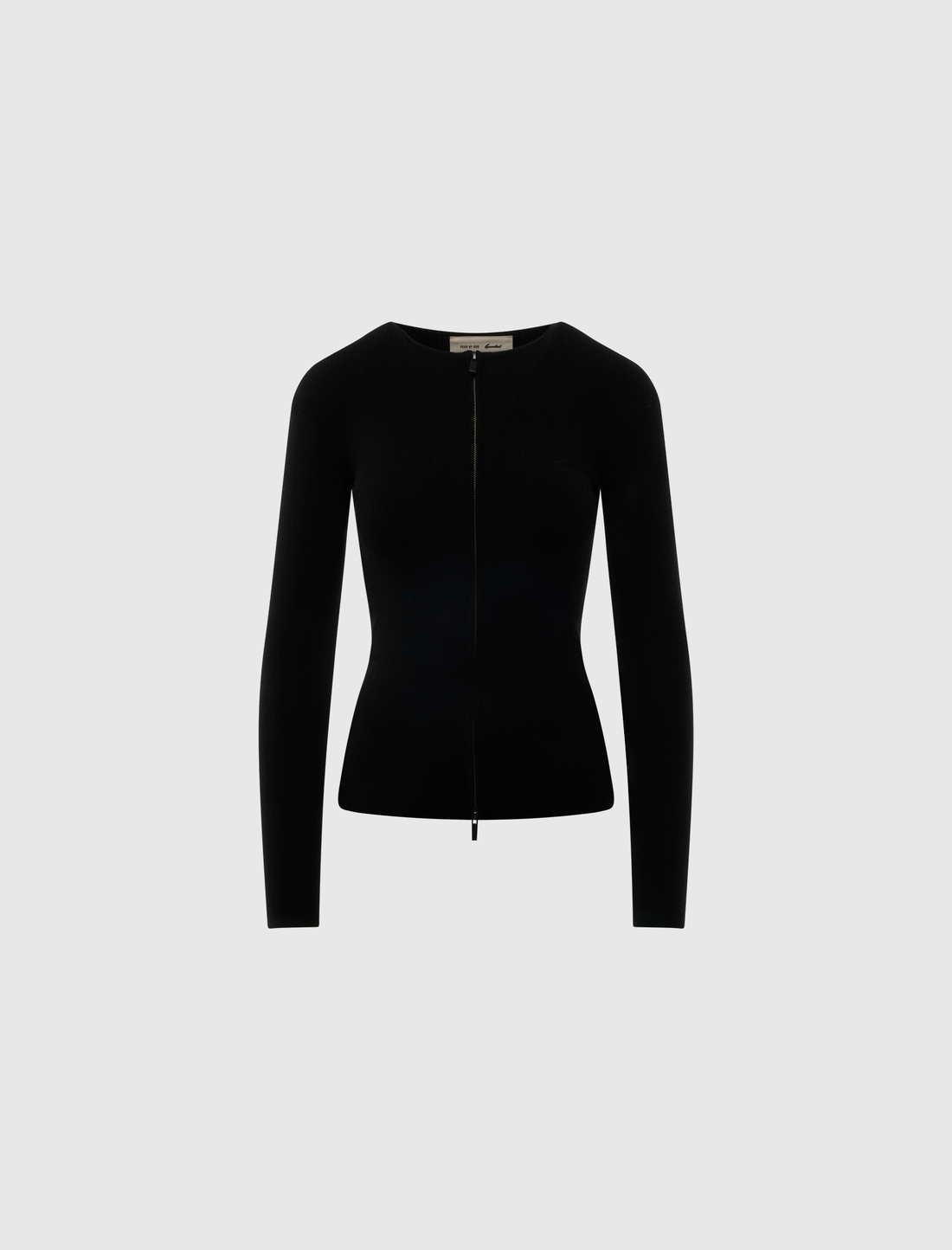SIGNATURE RIB KNIT FITTED LONG SLEEVE ZIP UP TEE