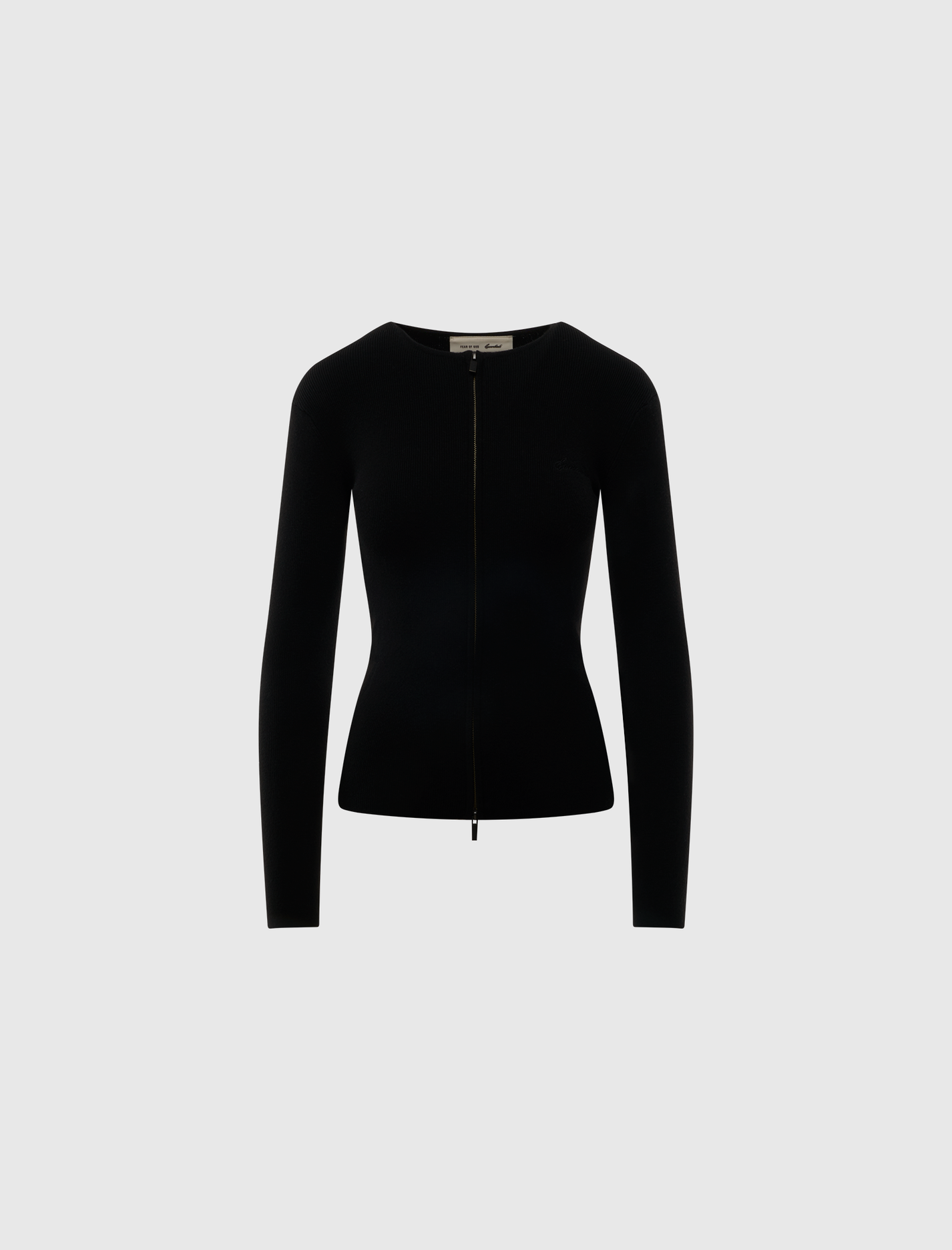 SIGNATURE RIB KNIT FITTED LONG SLEEVE ZIP UP TEE