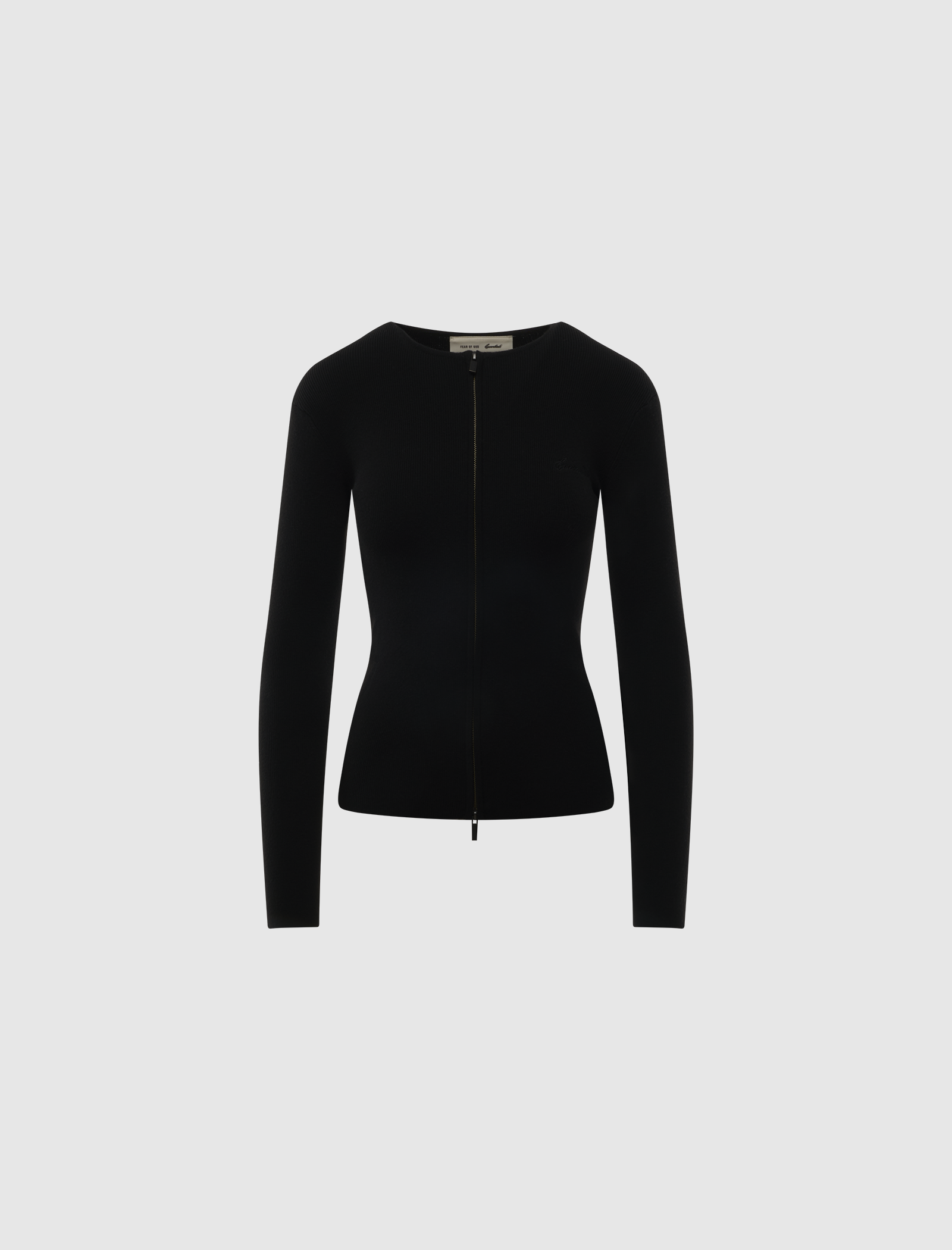 SIGNATURE RIB KNIT FITTED LONG SLEEVE ZIP UP TEE