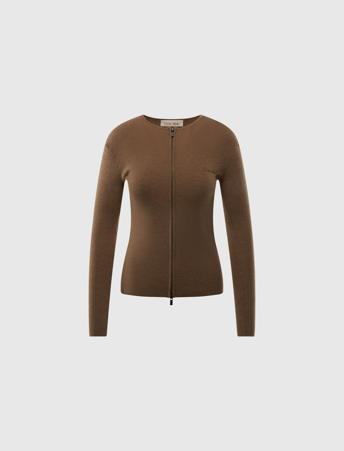 SIGNATURE RIB KNIT FITTED LONG SLEEVE ZIP UP TEE