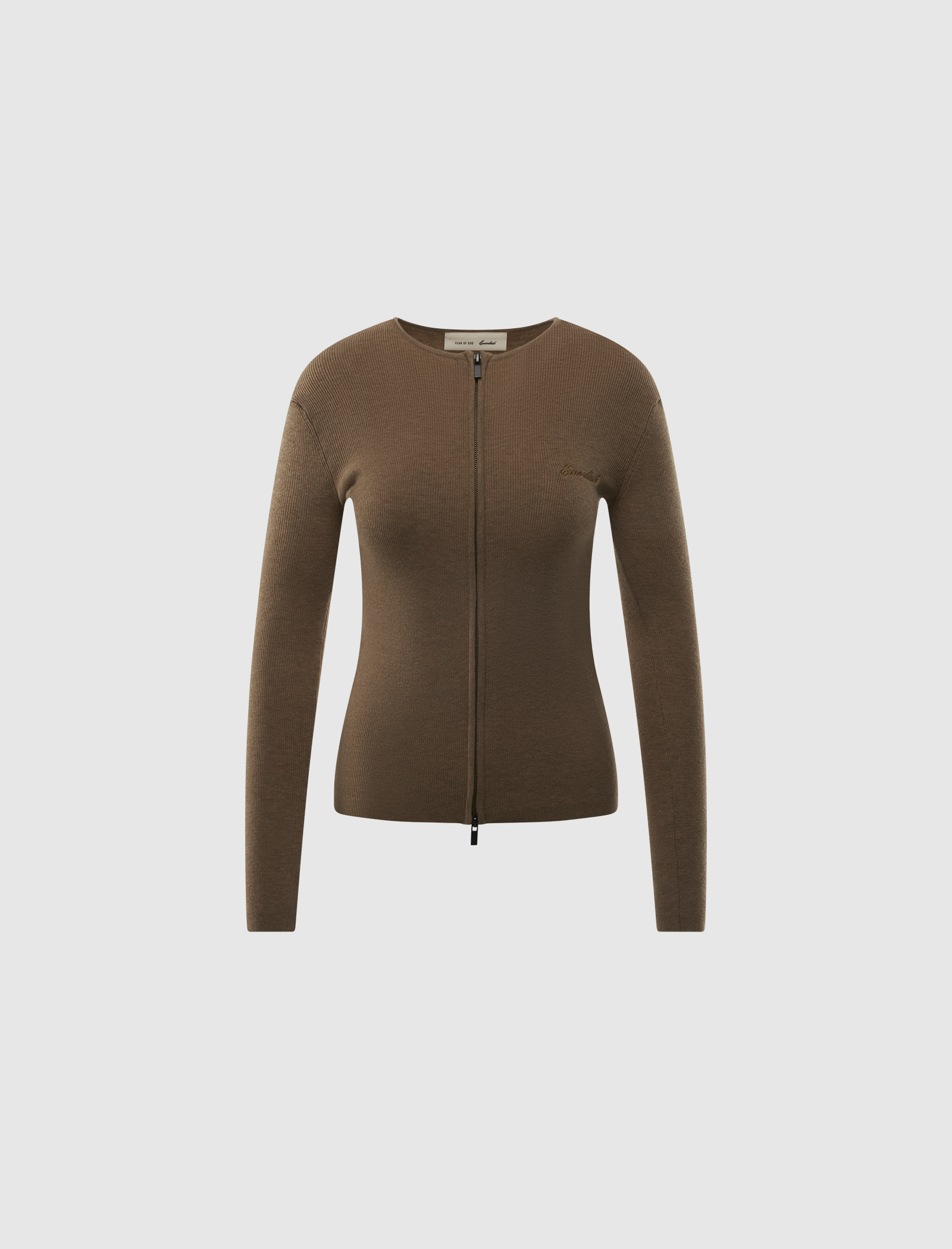 SIGNATURE RIB KNIT FITTED LONG SLEEVE ZIP UP TEE