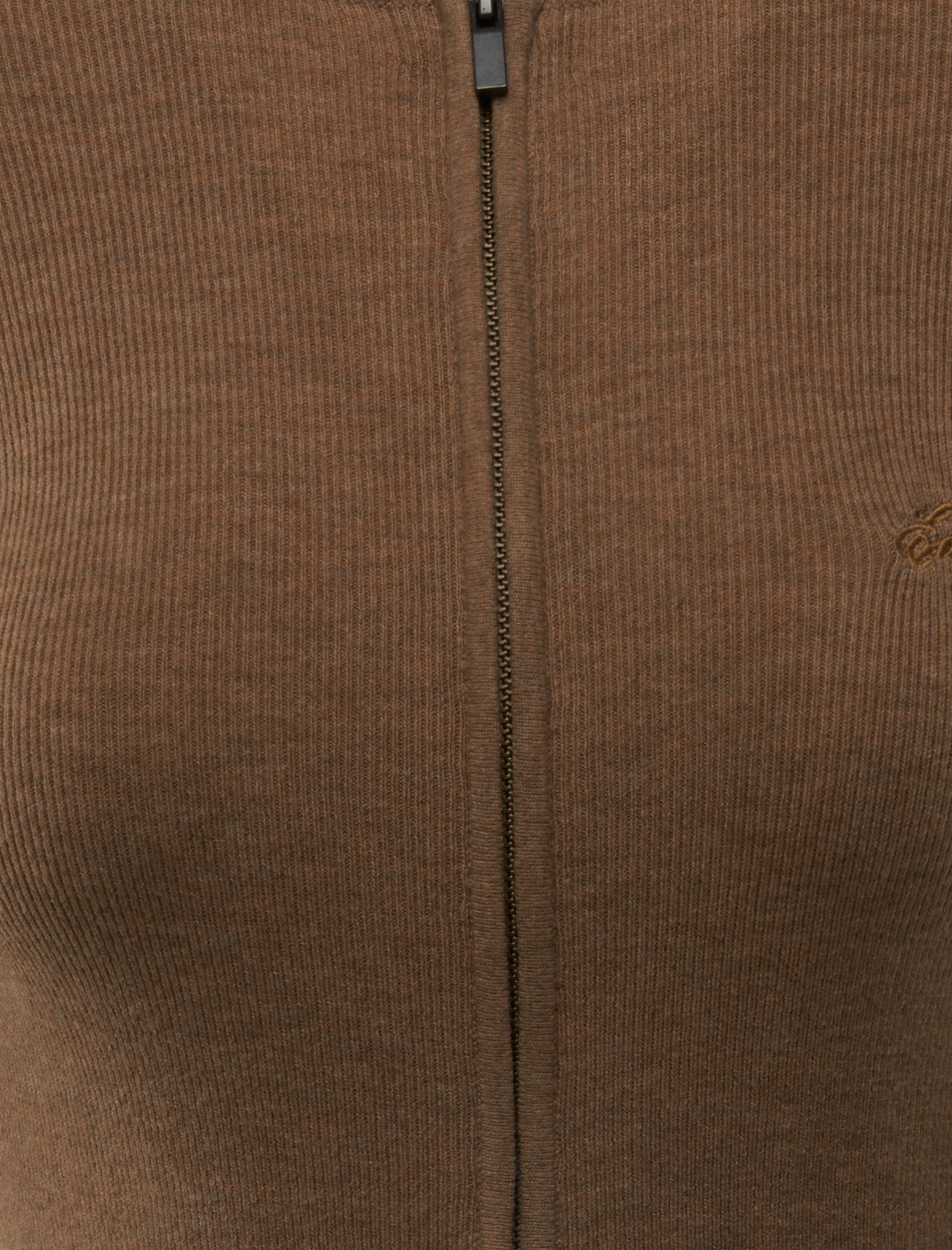 SIGNATURE RIB KNIT FITTED LONG SLEEVE ZIP UP TEE