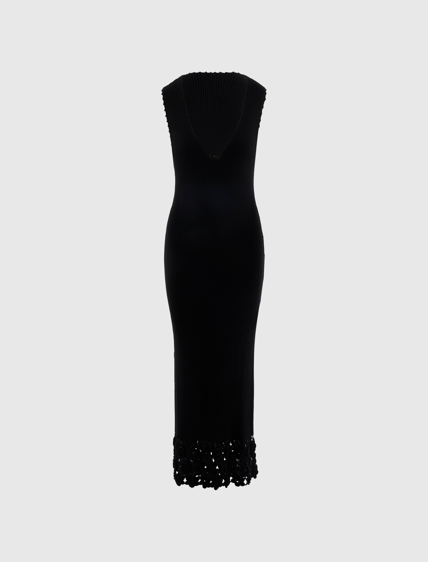 FINE COTTON RIB CROCHET V-NECK DRESS