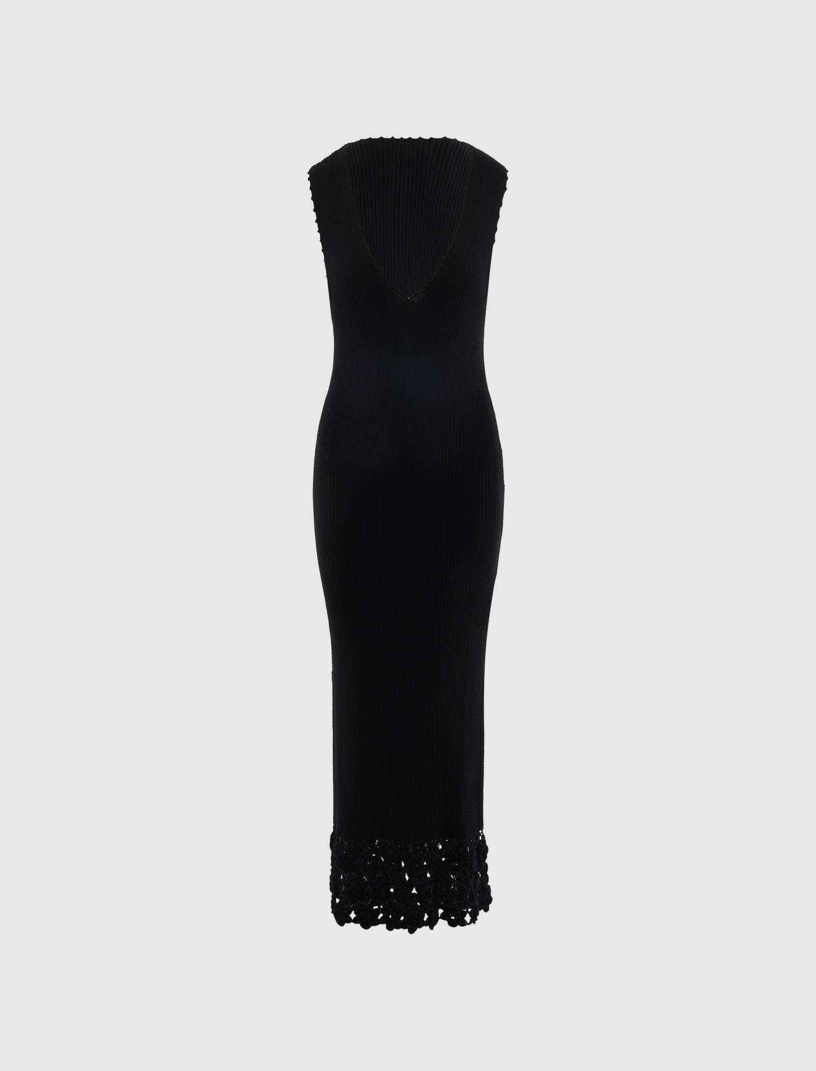 FINE COTTON RIB CROCHET V-NECK DRESS
