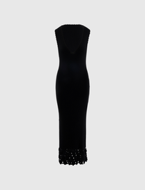 FINE COTTON RIB CROCHET V-NECK DRESS