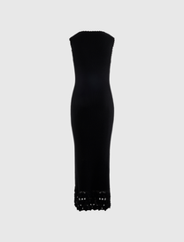 FINE COTTON RIB CROCHET V-NECK DRESS