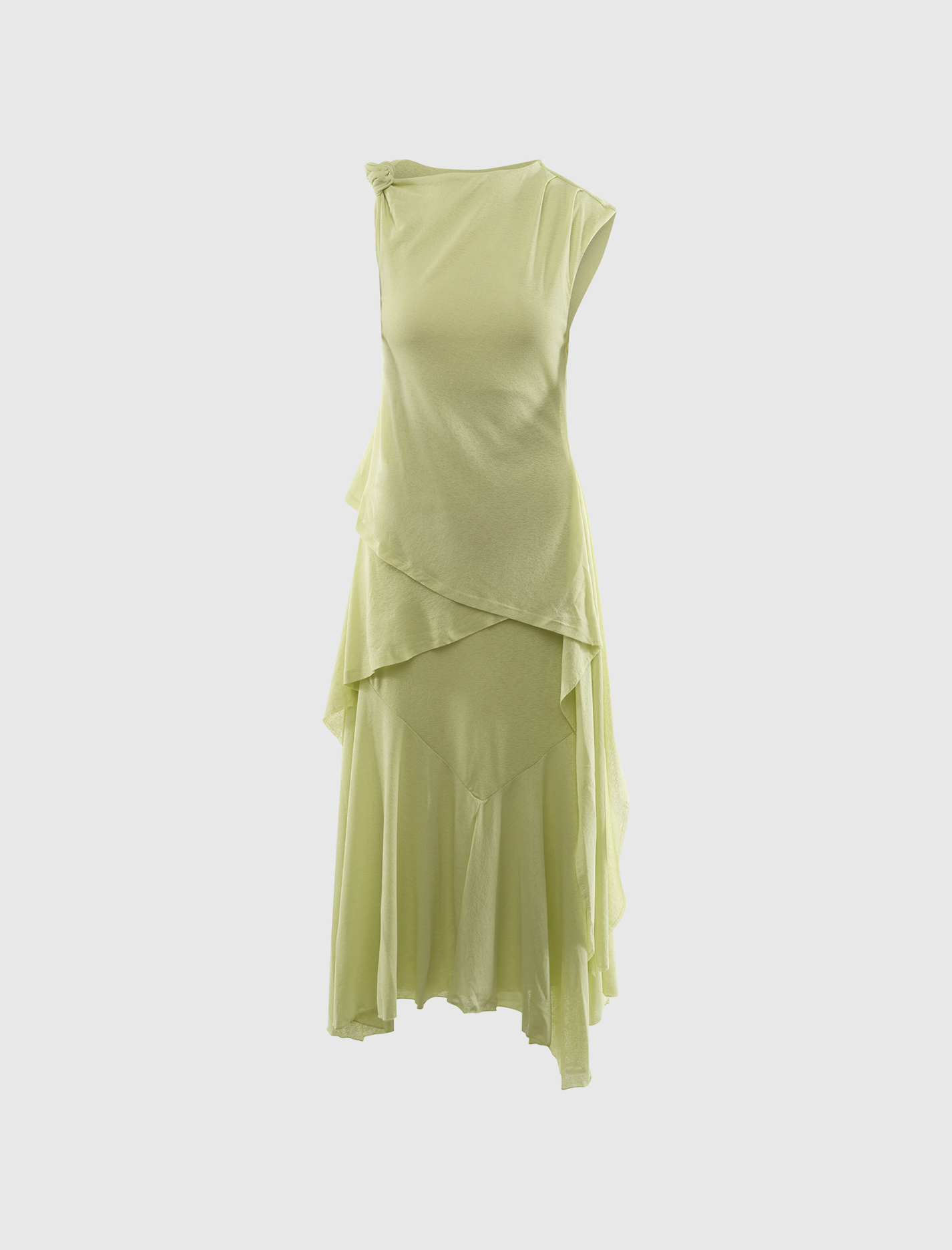 MARL MESH DRAPED KNOT DETAILING LONG DRESS