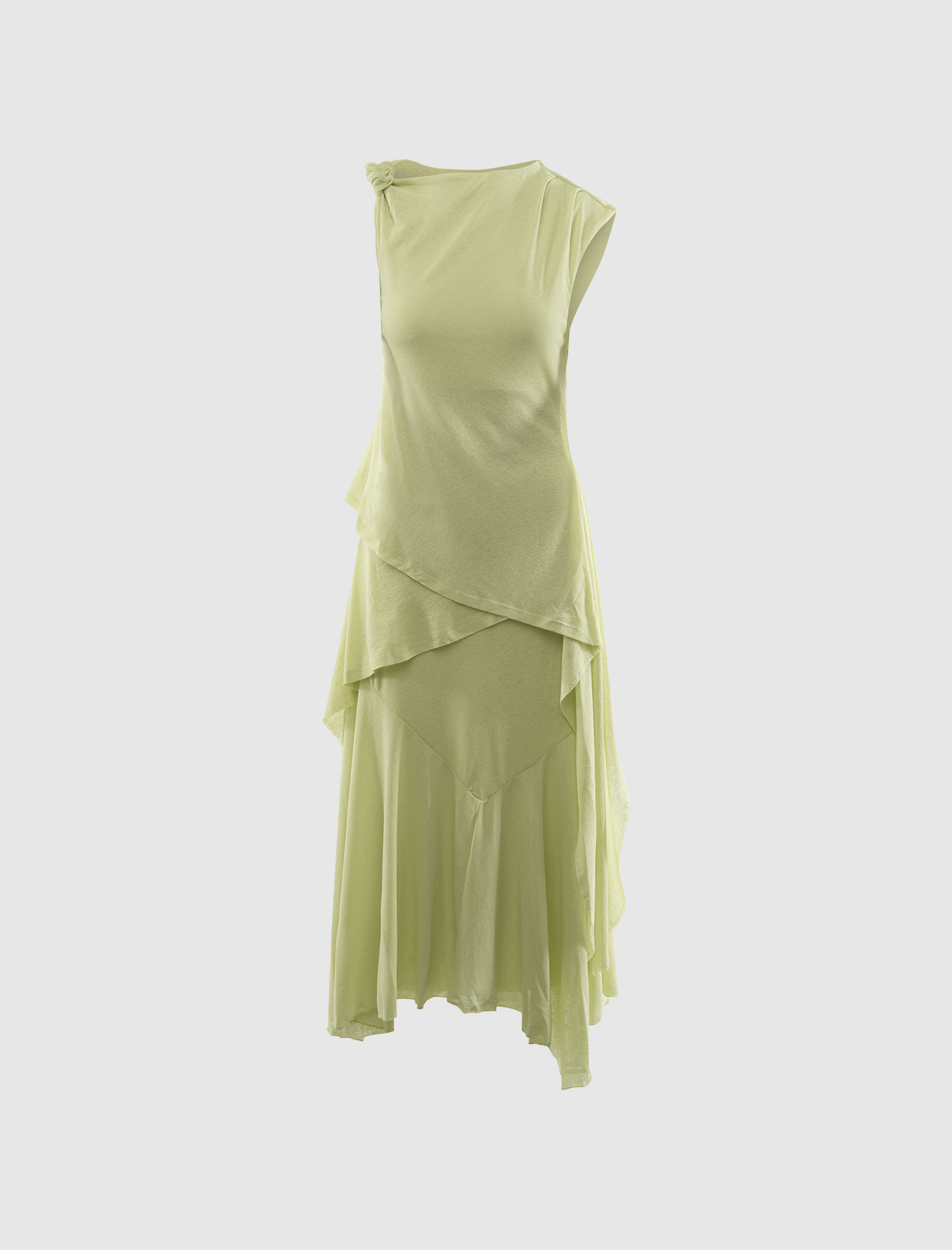MARL MESH DRAPED KNOT DETAILING LONG DRESS
