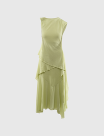 MARL MESH DRAPED KNOT DETAILING LONG DRESS
