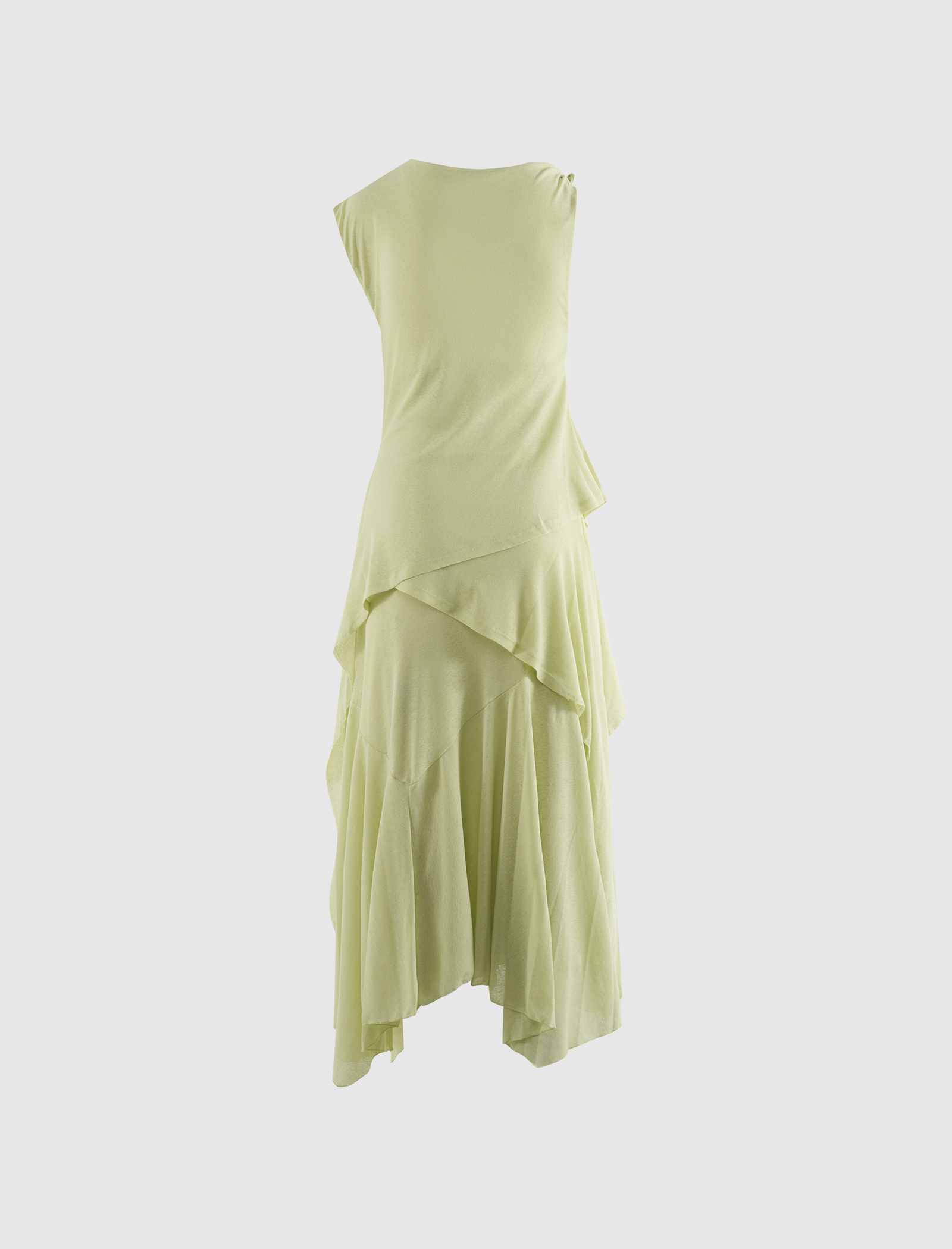 MARL MESH DRAPED KNOT DETAILING LONG DRESS
