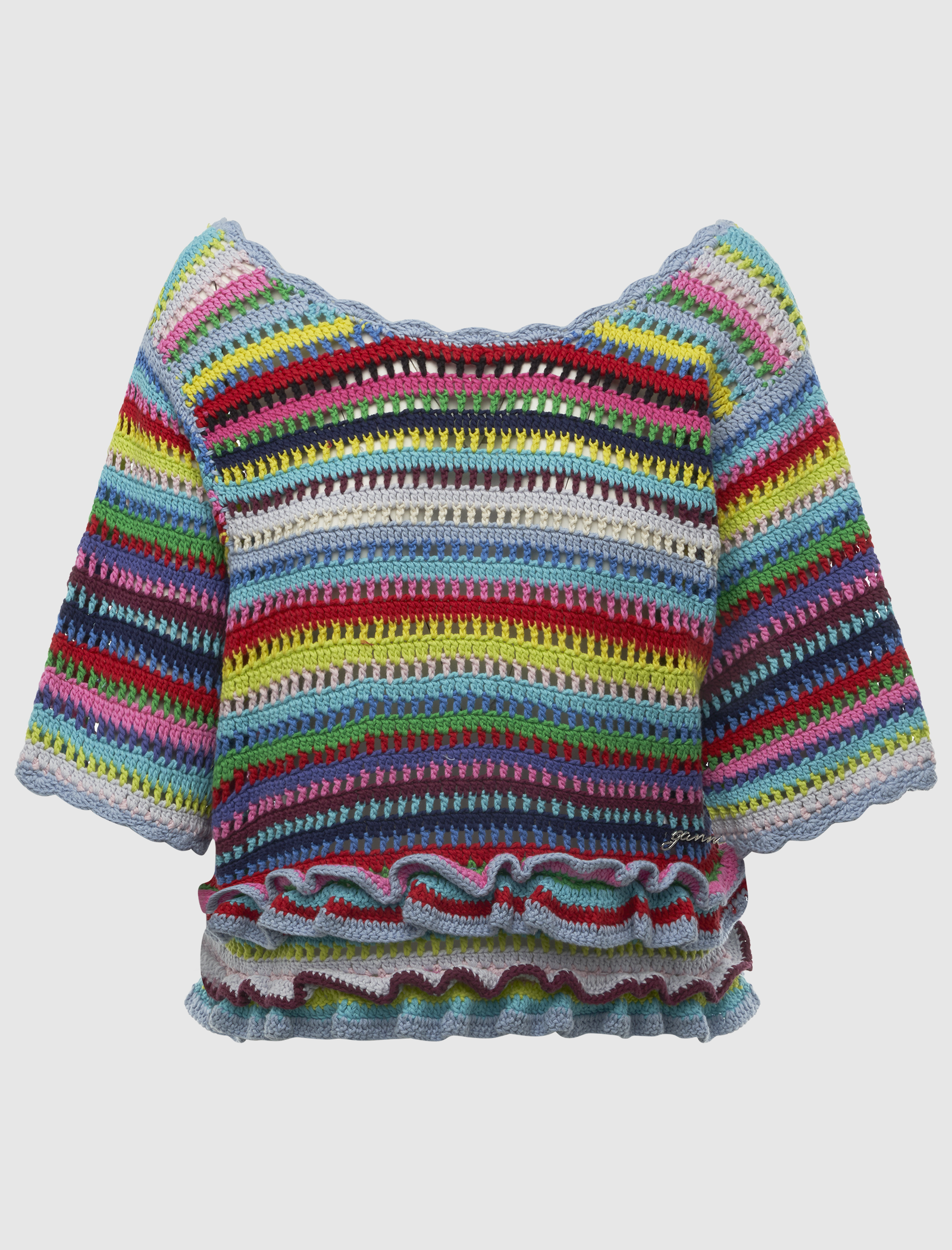 COTTON CROCHET MULTISTRIPE TOP