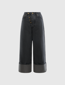 RIGID DENIM DOUBLE FLY BAGGY JEANS