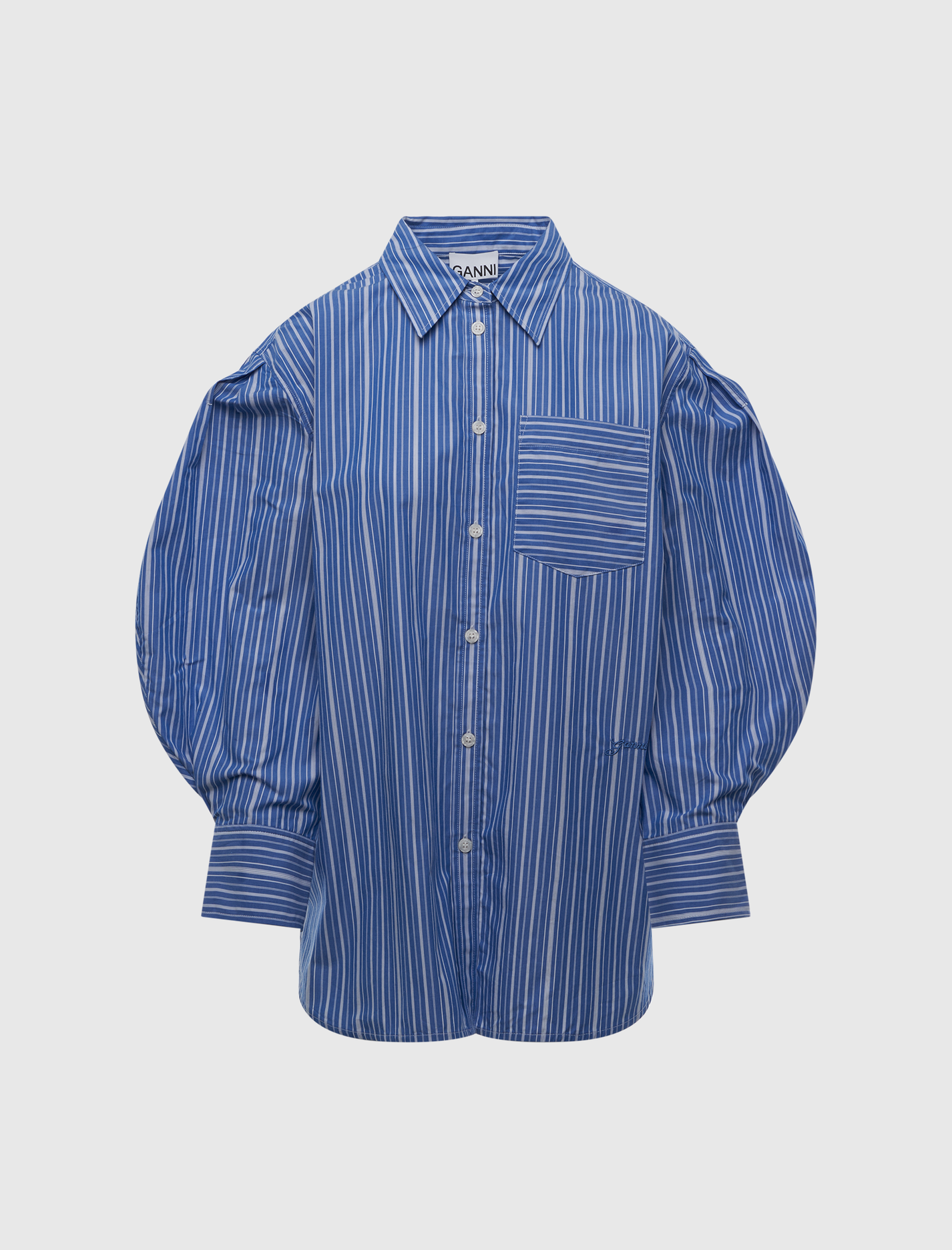 STRIPE COTTON PLEATED SLEEVE SHIRT
