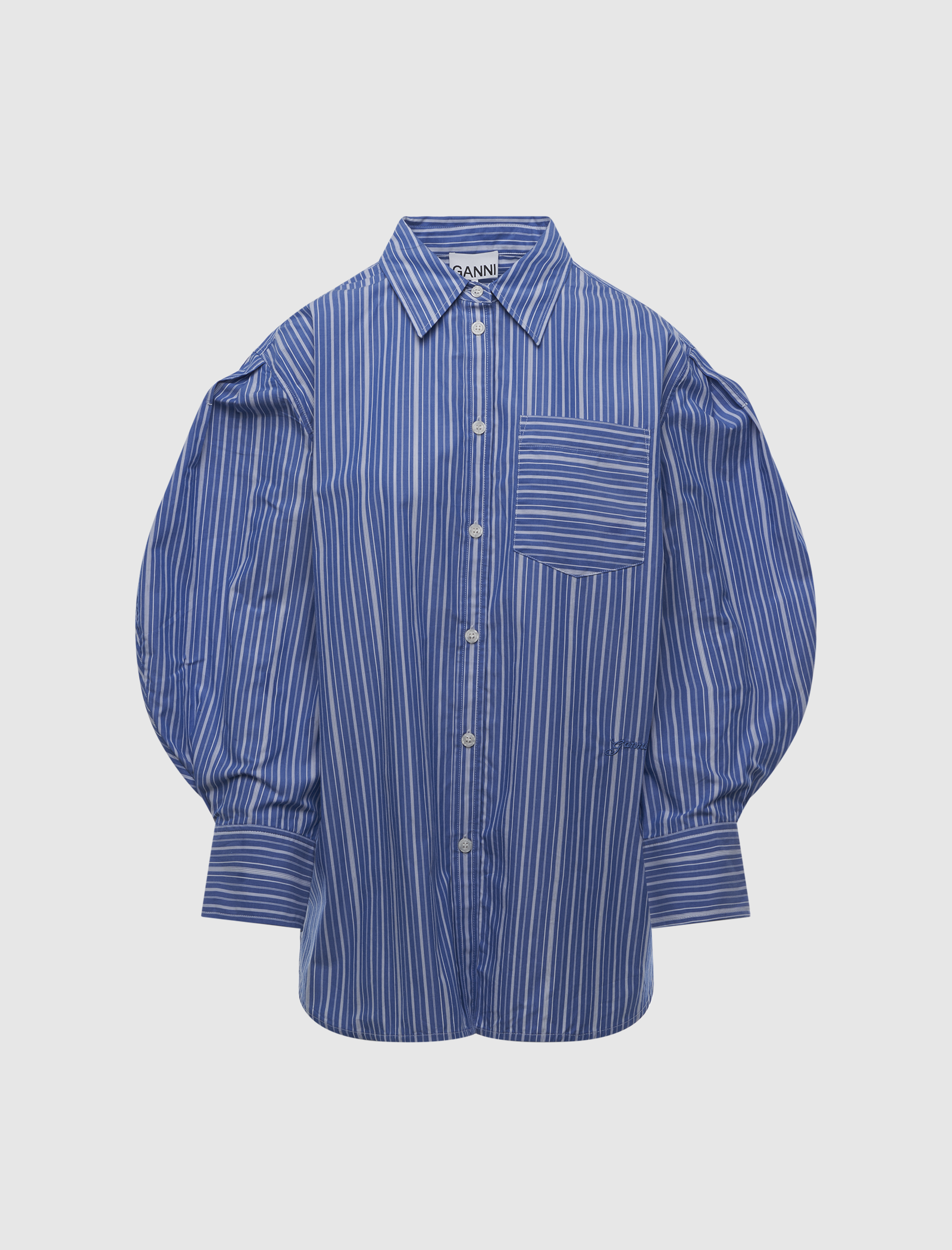 STRIPE COTTON PLEATED SLEEVE SHIRT