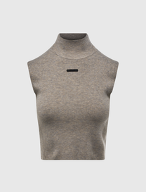 WOMEN'S RIB KNIT STANDING COLLAR SLEEVELESS TEE