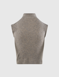 WOMEN'S RIB KNIT STANDING COLLAR SLEEVELESS TEE