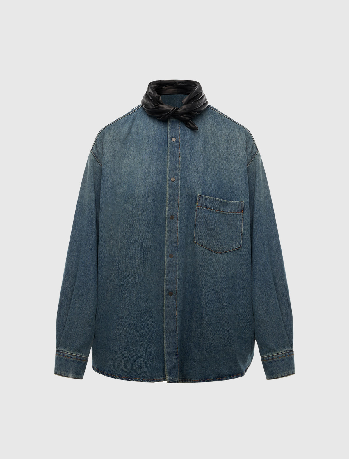 MEG - TENCEL DENIM DETATCHABLE LEATHER FOULARD SHIRT