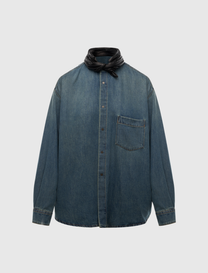 MEG - TENCEL DENIM DETATCHABLE LEATHER FOULARD SHIRT