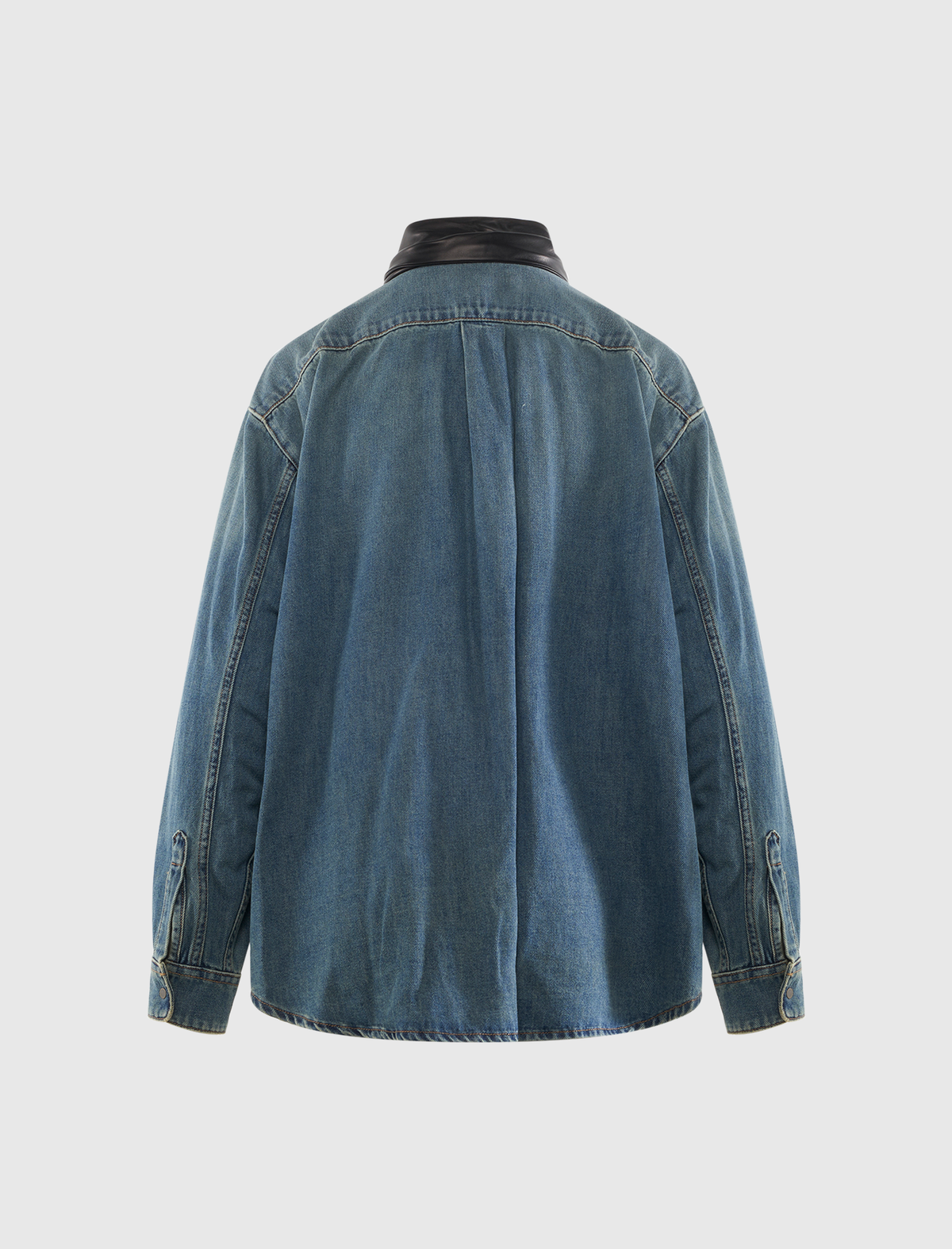 MEG - TENCEL DENIM DETATCHABLE LEATHER FOULARD SHIRT