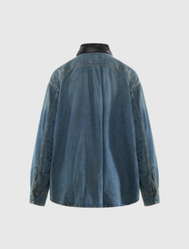 MEG - TENCEL DENIM DETATCHABLE LEATHER FOULARD SHIRT